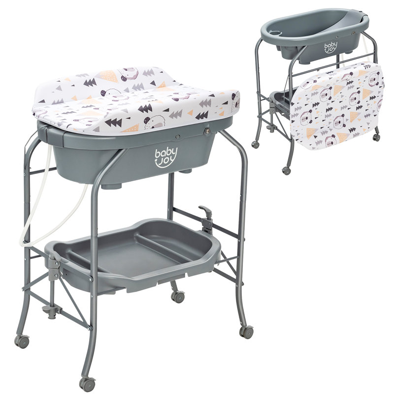 Folding Baby Changing Table with Bathtub and 4 Universal Wheels